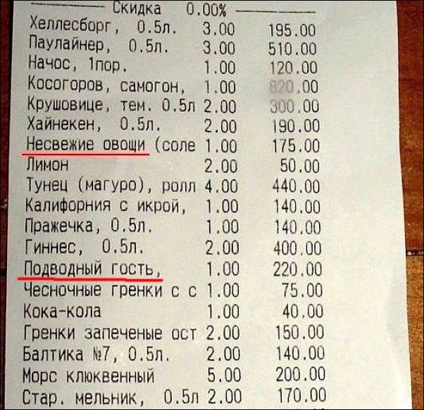 Веселые кассовые чеки